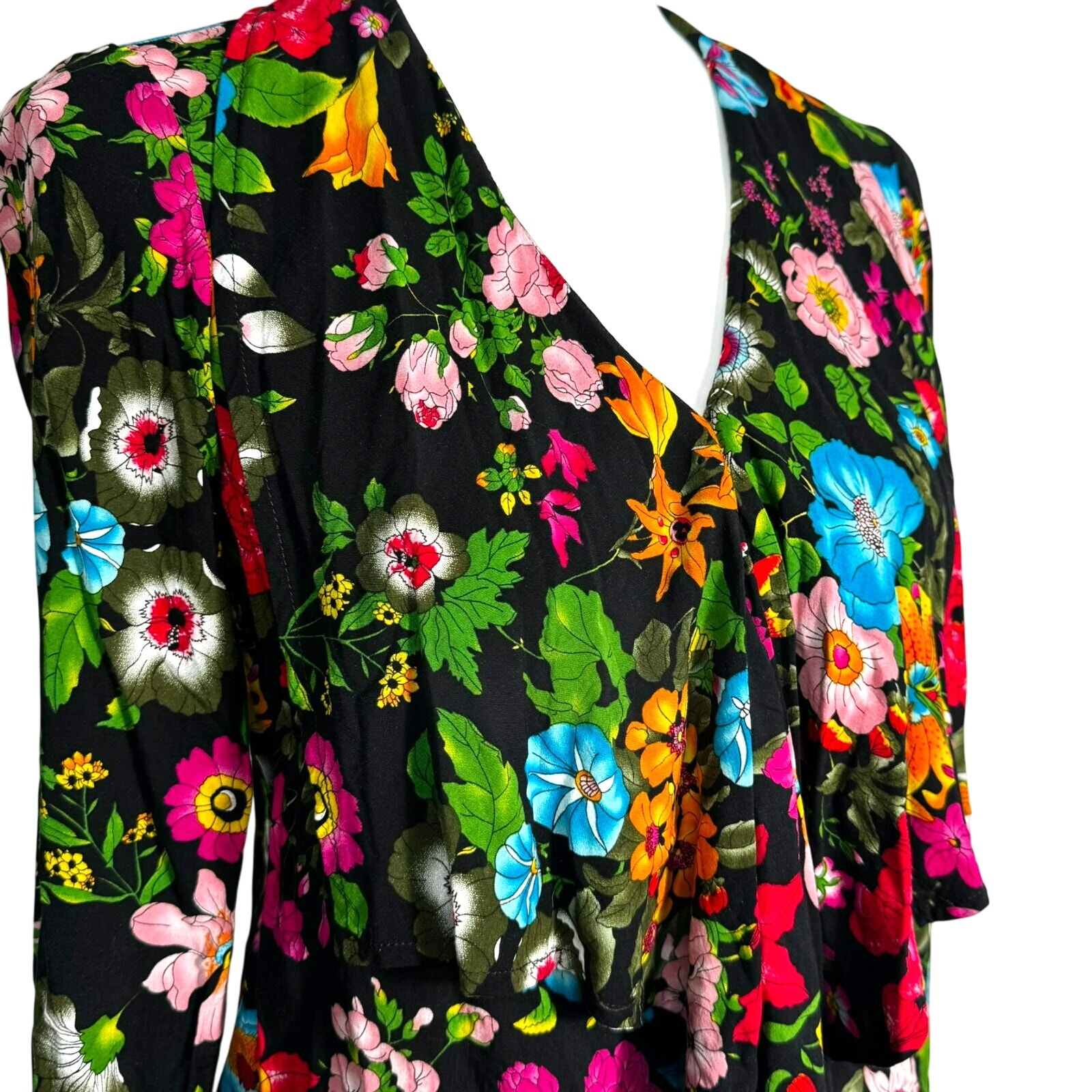 Anthropologie 11 1 Tylho Women's Xs Colorful Floral Button Up Ruffle Top Blouse